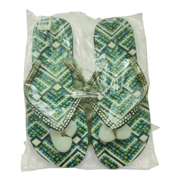 Vera Bradley Flip Flops Size Large (8–9) Blue Green Mosaic New in Bag - Picture 2 of 5